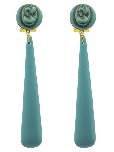 Pendiente de flamenca en resina de lágrima color verde agua oscuro