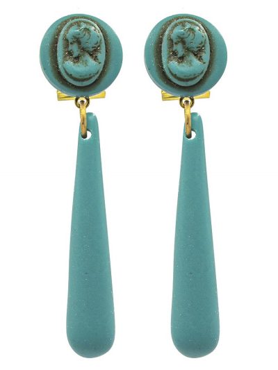 Pendiente de flamenca en resina de lágrima pequeña color verde agua oscuro