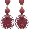 Burgundy enameled flamenco earring with golden highlights