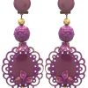 Enameled purple flamenco earring with golden highlights