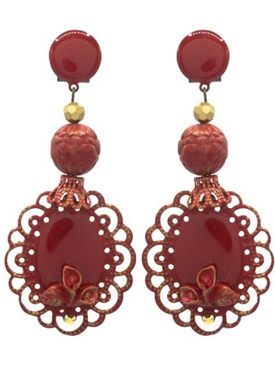 Red enameled flamenco earring with golden highlights