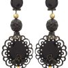 Black enameled flamenco earring with golden highlights