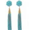 Pendiente de flamenca flecos agua marina y dorado