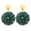 Flamenco flower earring with a green bottle, metallic fittings, golden stud and golden metallic ball. Omega closure. Measures: 40 x 40 mm (without head). Handmade in Seville.