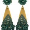Flamenca earring in the shape of a tear, detail of fabric flower on its stud and tear with metallic ball in marine water tone and golden reflections.Measures: 80 x 30 mm (without head). Handmade in Seville.