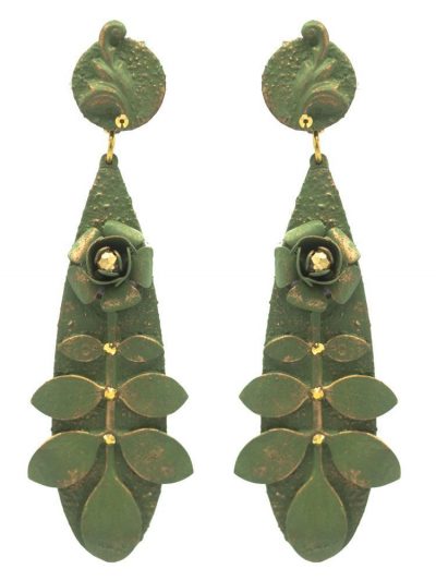 Pendiente de flamenca lágrima verde agua con reflejos dorados