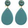 Pendiente de flamenca resina de lágrima pequeña verde agua oscuro